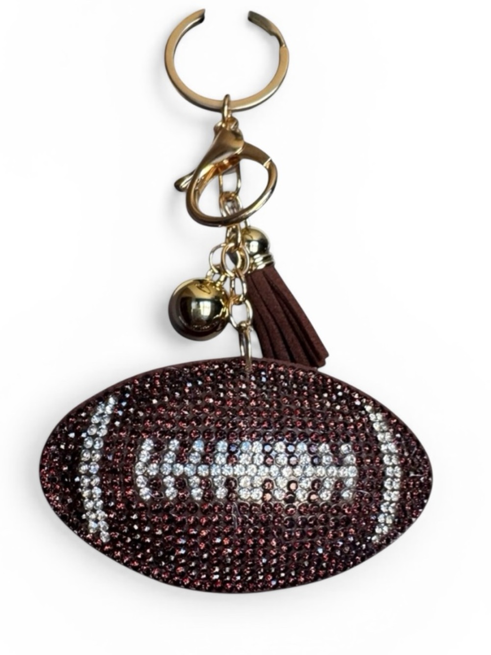 Football Bag Charm Keychain with Tassel